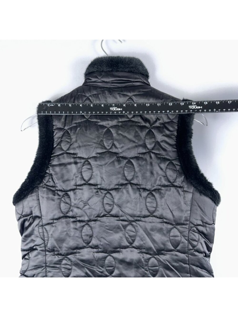 New York & Company Reversible Quilted Faux Fur Puffer Vest Size Medium Black - Picture 8 of 9